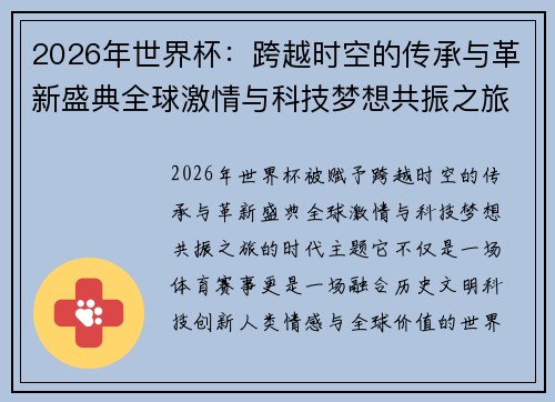 2026年世界杯：跨越时空的传承与革新盛典全球激情与科技梦想共振之旅